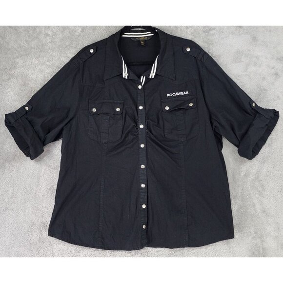 Rocawear Tops - Rocawear Shirt Womens 3X Black Studded Snap On Long Sleeve 90s Y2K Hip Hop